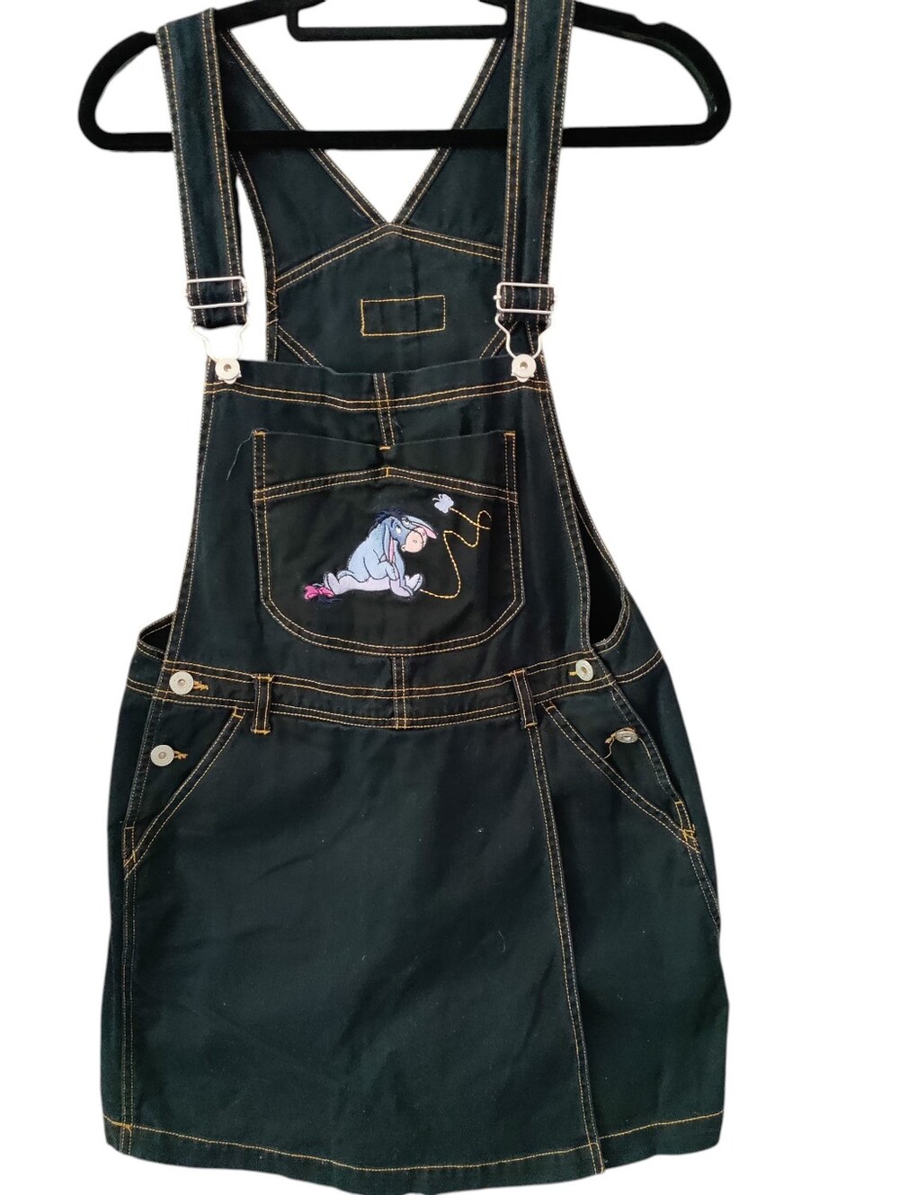 Vintage Y2K  Embroidered Disney Denim Bib Overalls Skorts Eeyore Blue Jean Pooh
